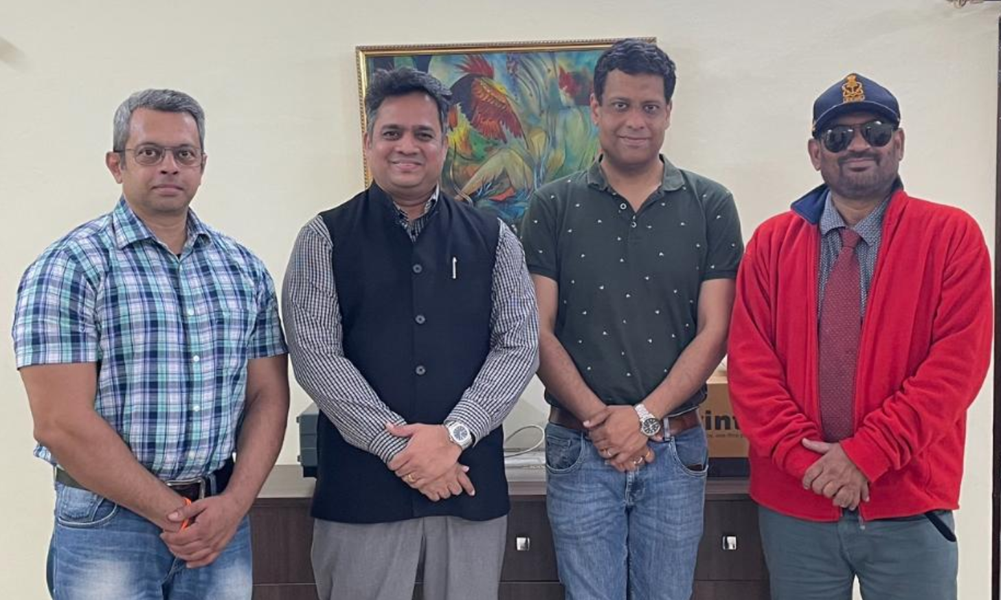 (From Left) Mr. Vikram Swamy, Business Associate, Media &amp; Marketing, 3D Graphy LLP, Dr. Shibu John, Founder &amp; CEO, 3D Graphy LLP, Dr. Kaushik Chatterjee, Professor &amp; Chair, Department of Bioengineering, Indian Institute of Science, Cdr. Manjunath B, Business Associate, Defence &amp; Armament, 3D Graphy LLP